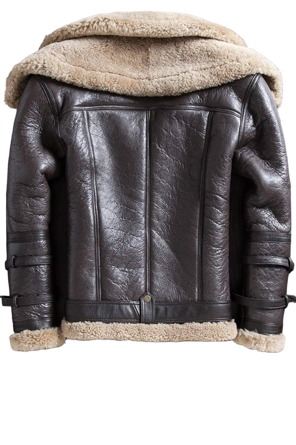 Black leather jacket with beige shearling lining 