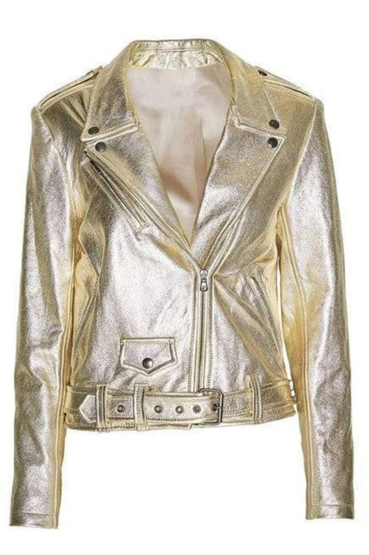 Gold metallic leather jacket