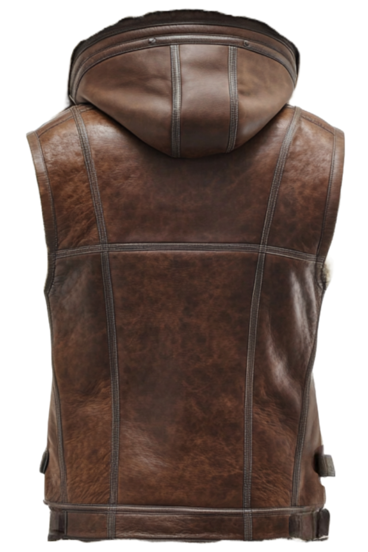 Brown leather vest with a hood 