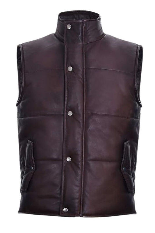 Brown leather vest on a white background
