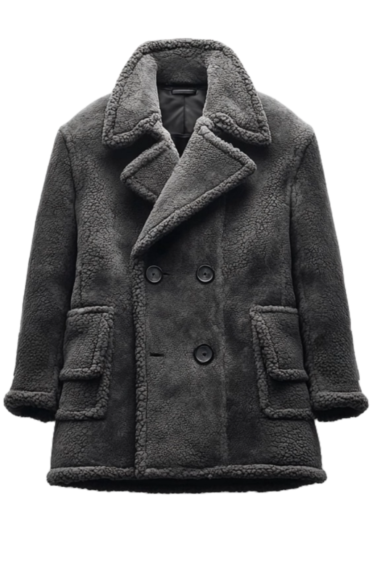 Gray shearling coat with double-breasted design 