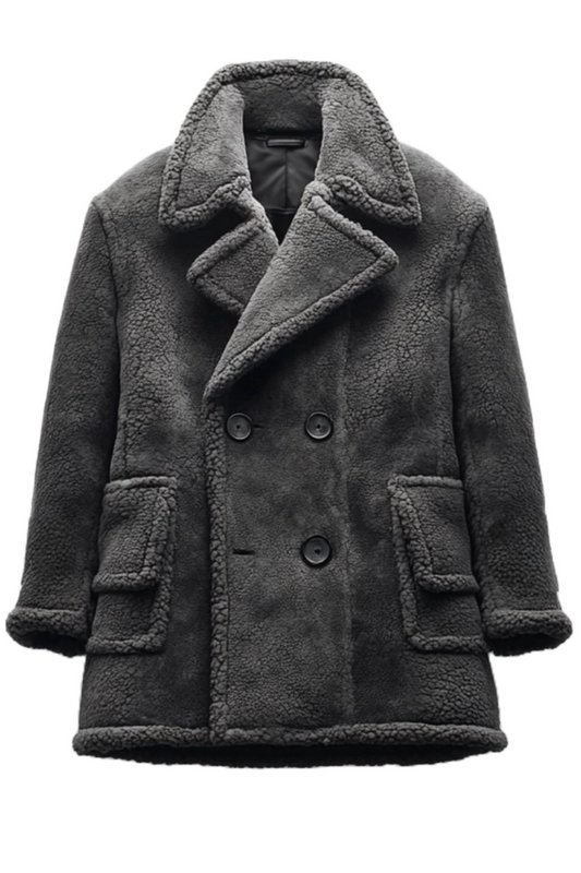 Gray shearling coat with double-breasted design 