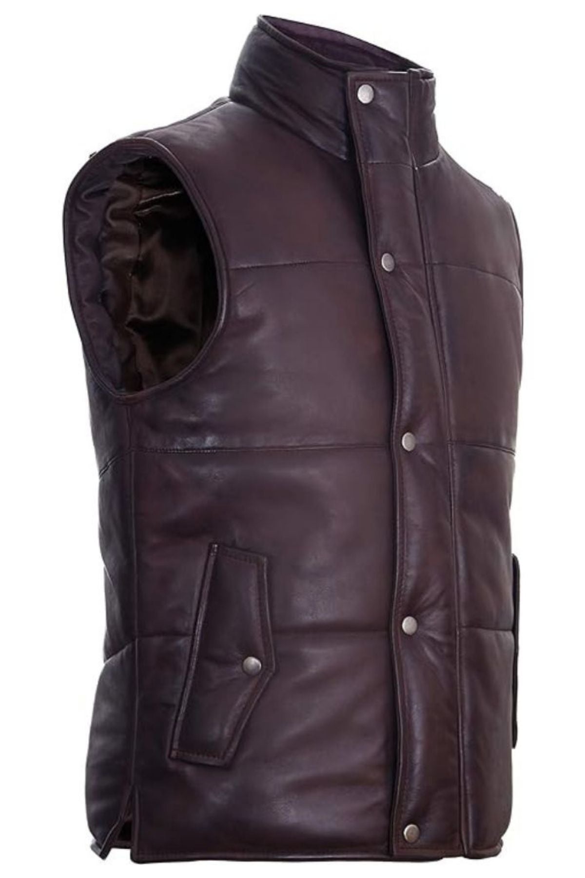 Brown leather vest on a white background