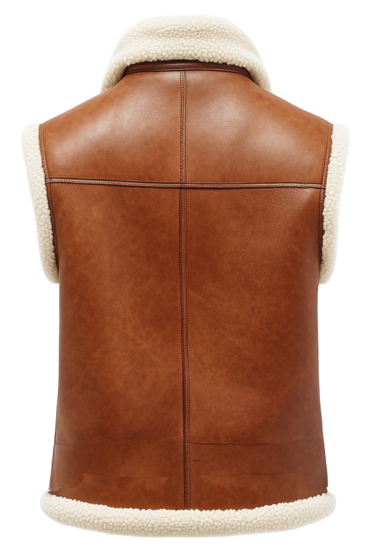 Brown leather vest with white fur lining 
