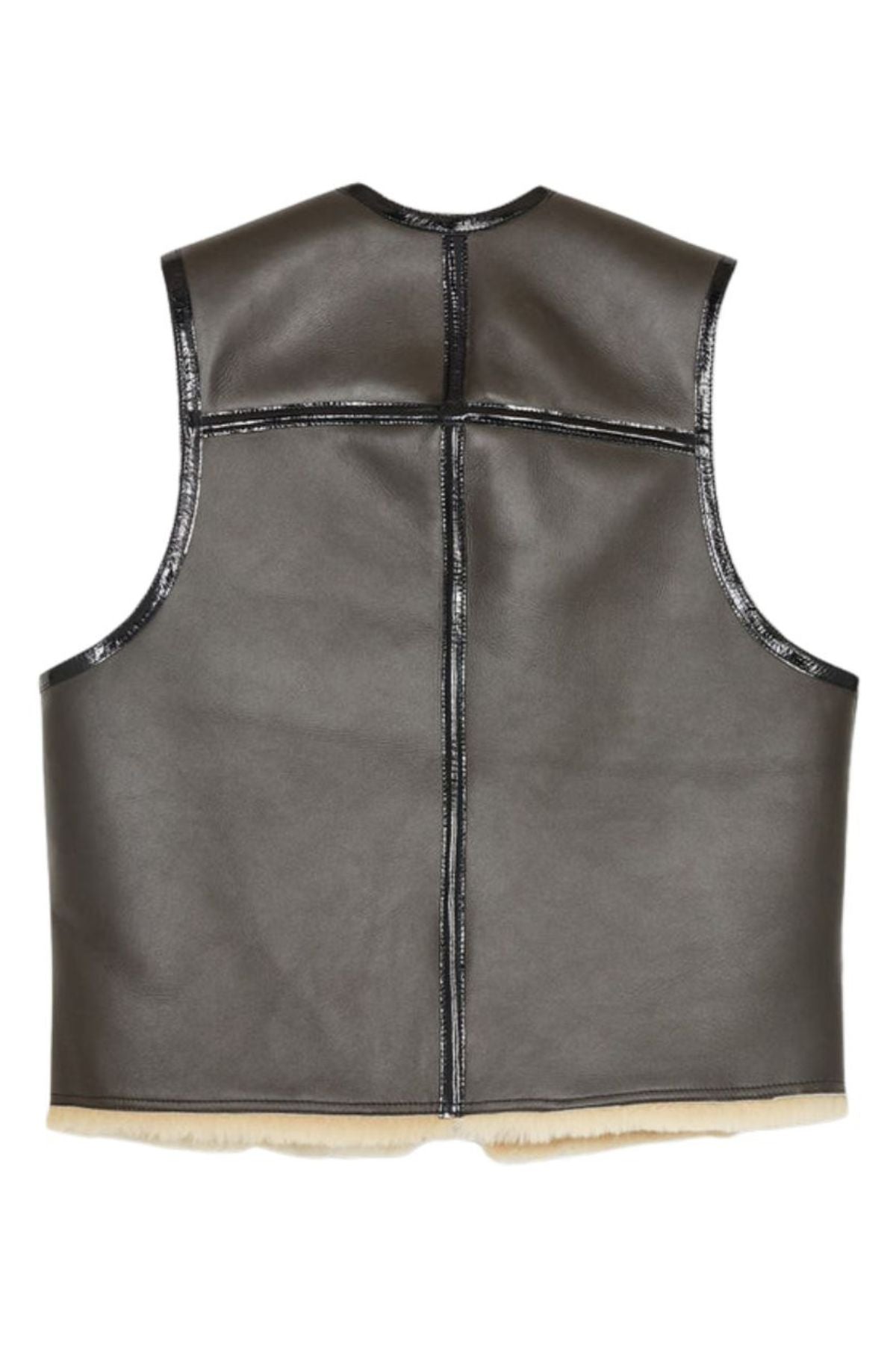 Brown leather vest with beige lining 