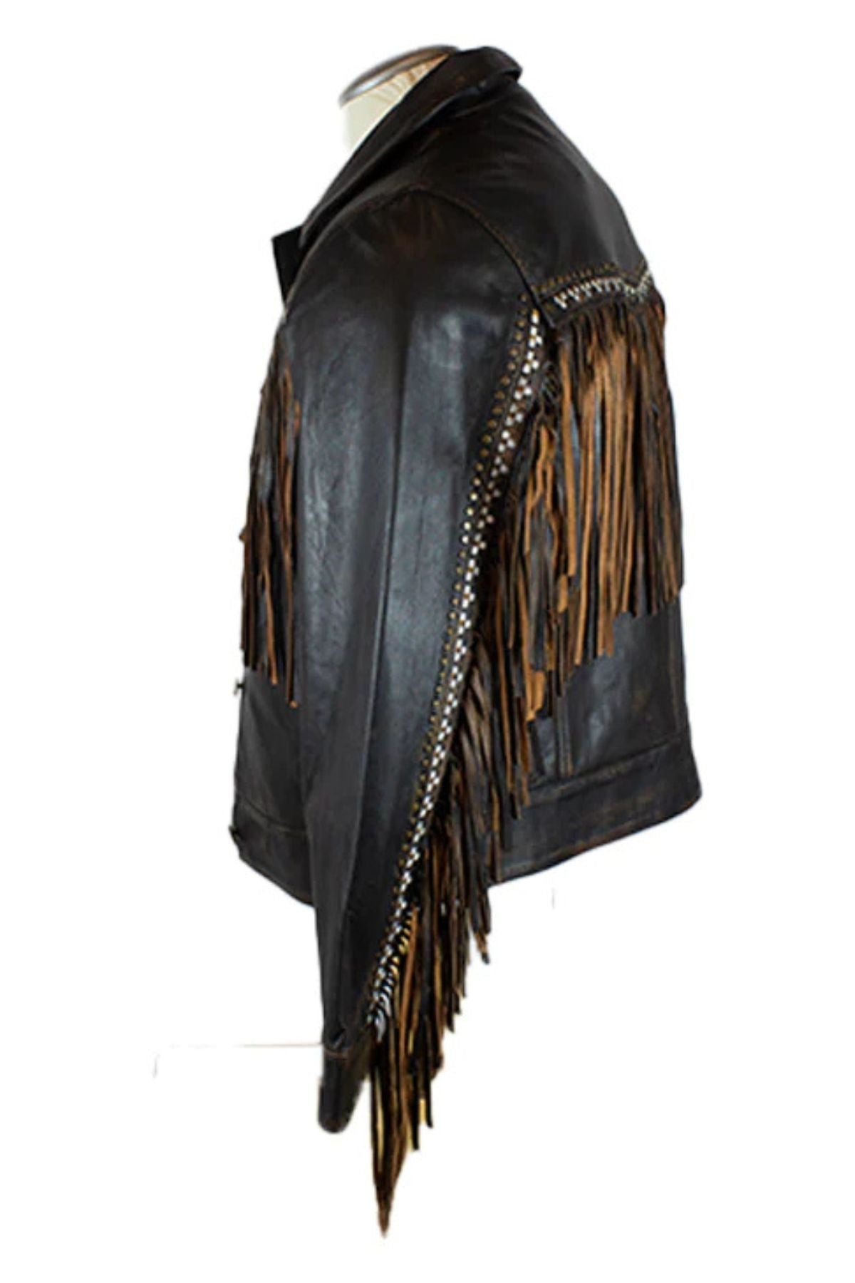 Black leather jacket with fringes and studs 