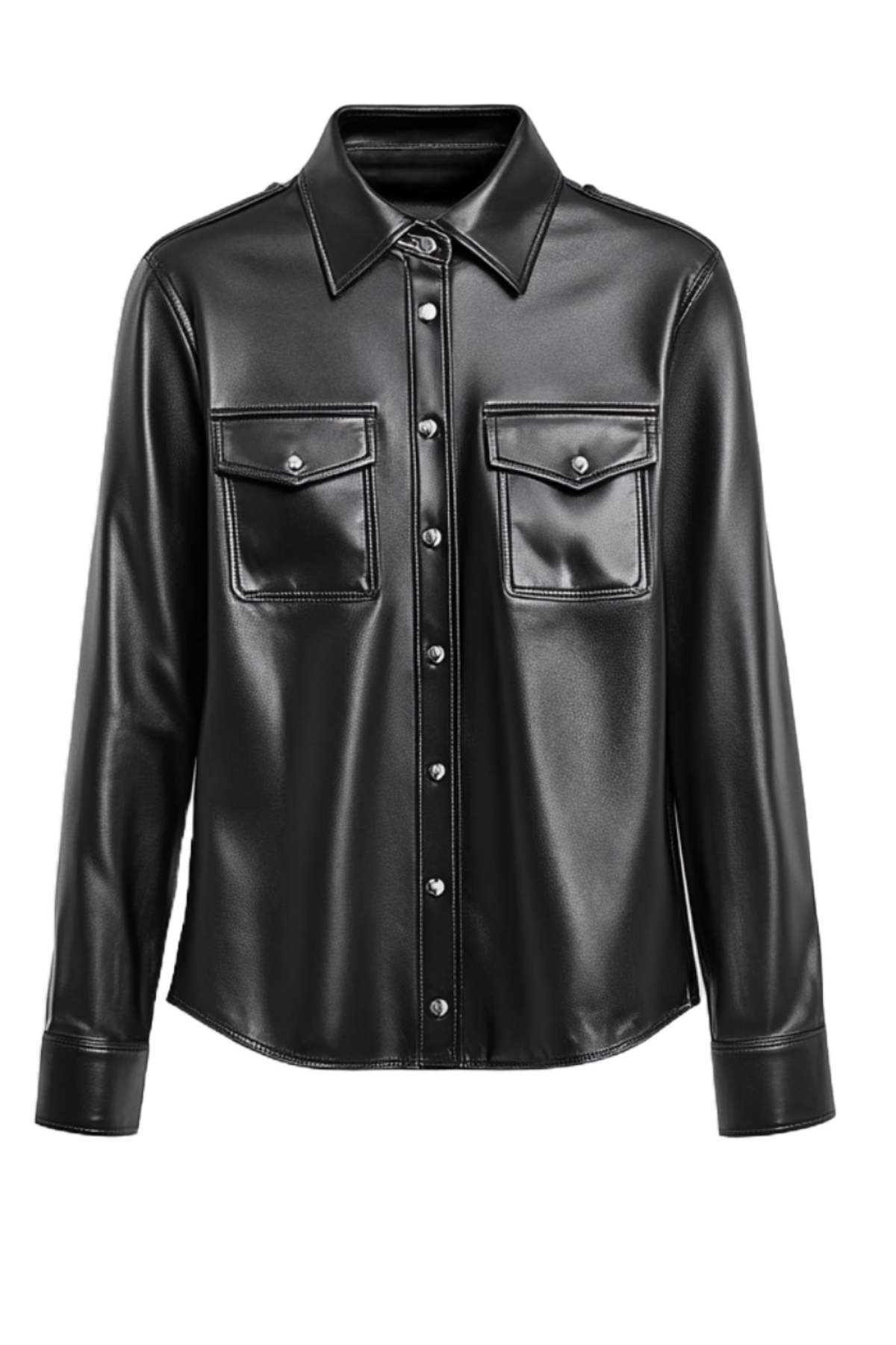 Black leather shirt with button 