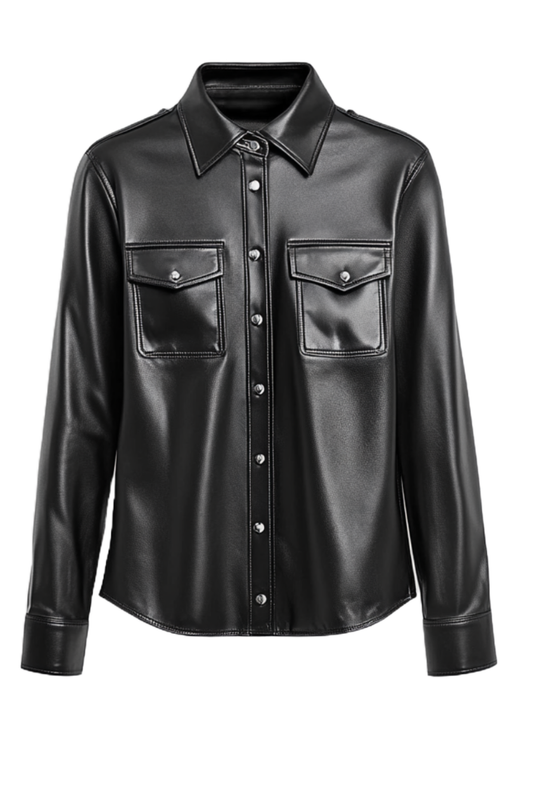 Black leather shirt with button 