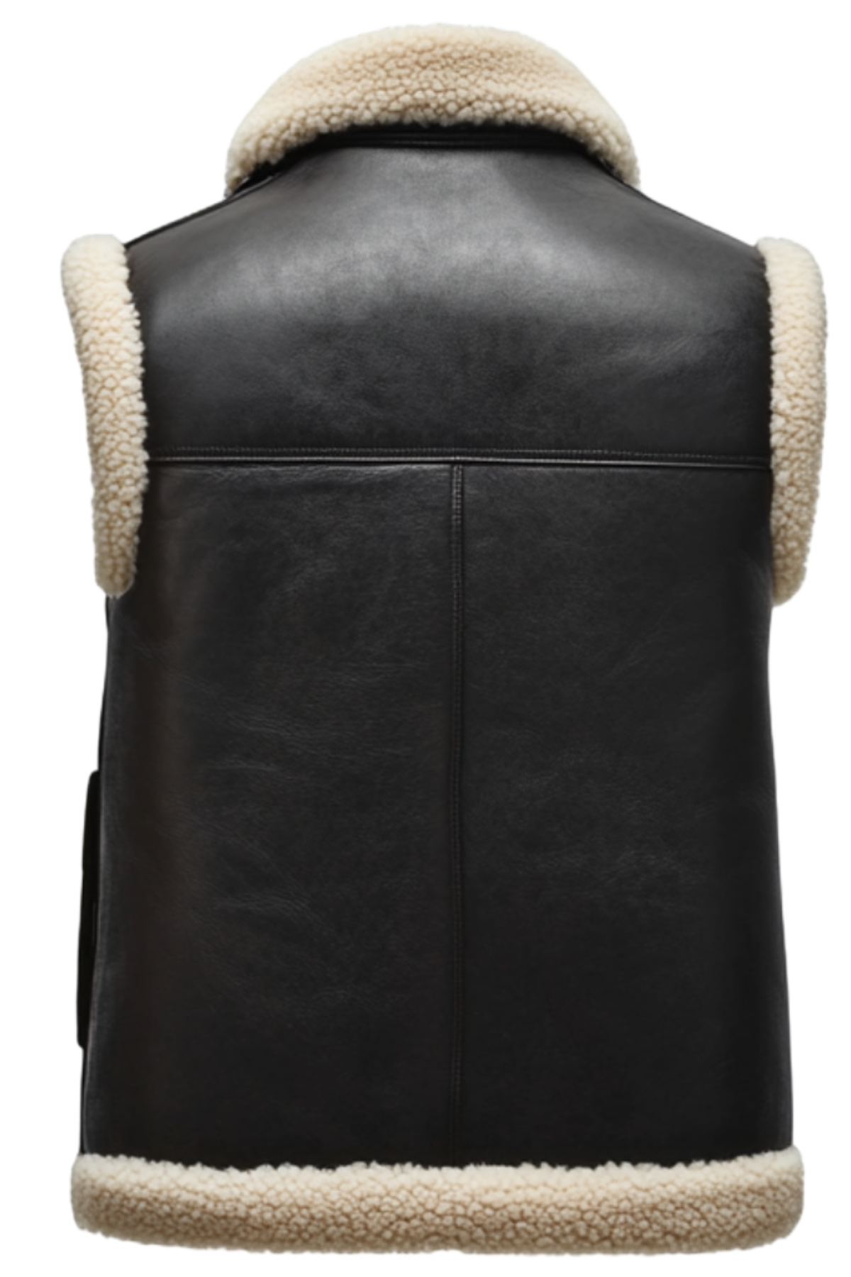 Black leather vest with beige fur lining