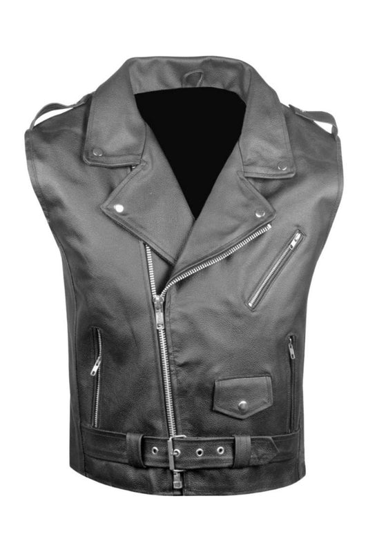 Gray leather vest with zippers on a white background