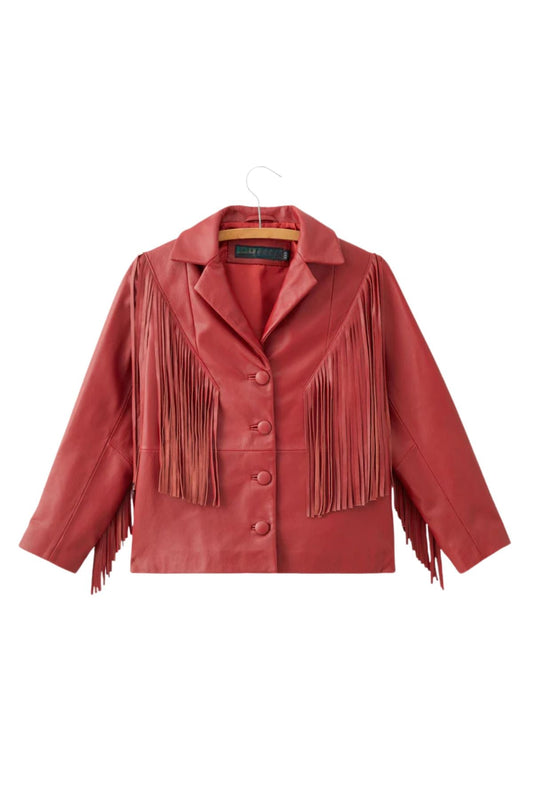 Red leather jacket with fringes 