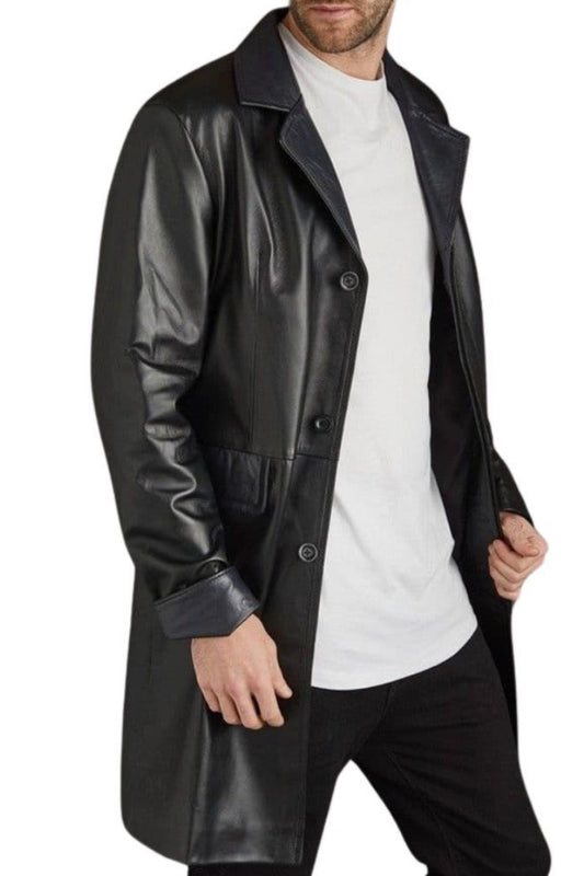 Man wearing a black leather coat