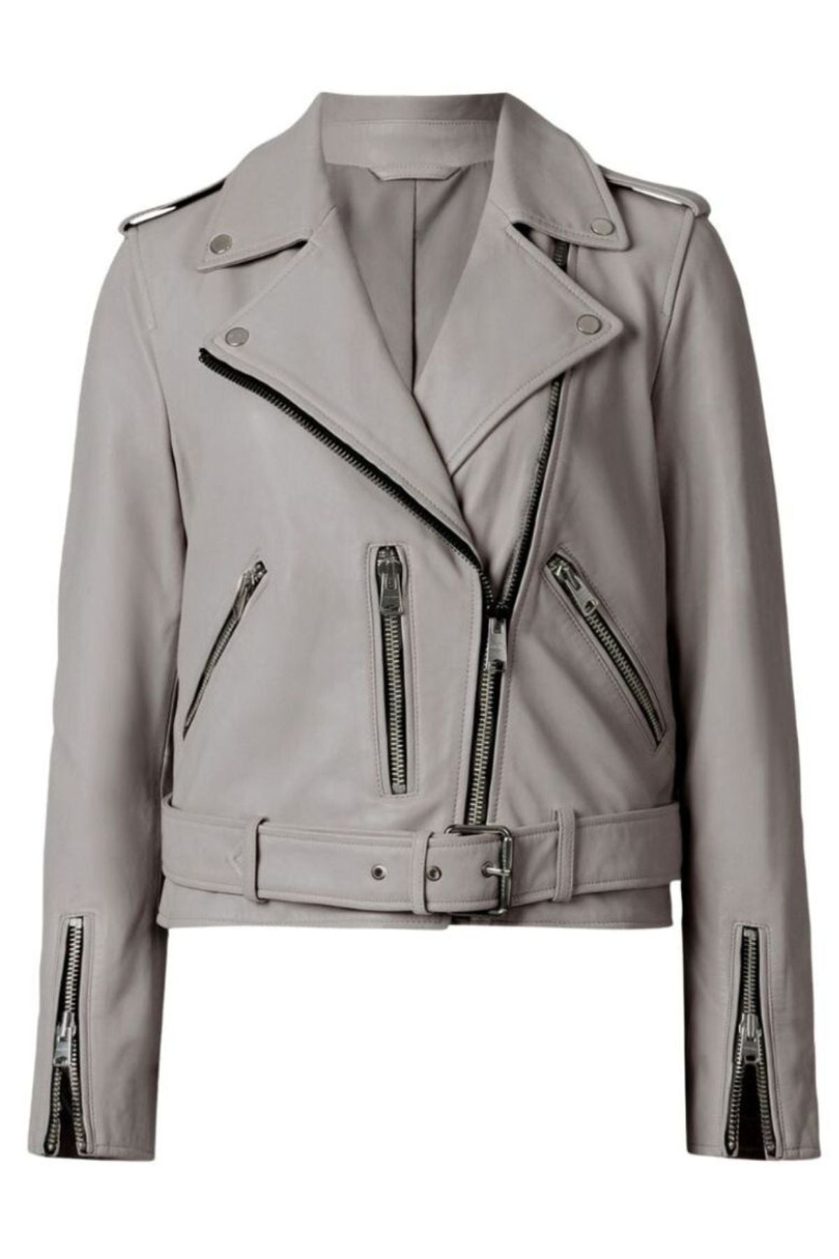 Gray leather jacket with zippers 