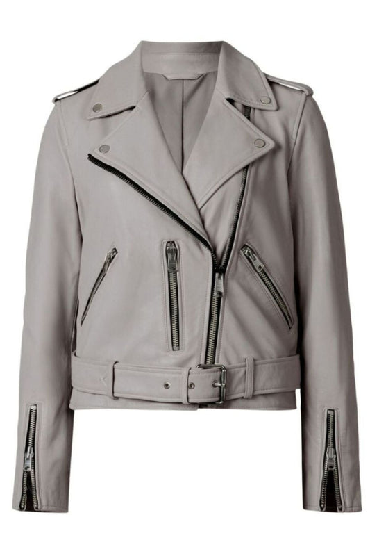 Gray leather jacket with zippers 