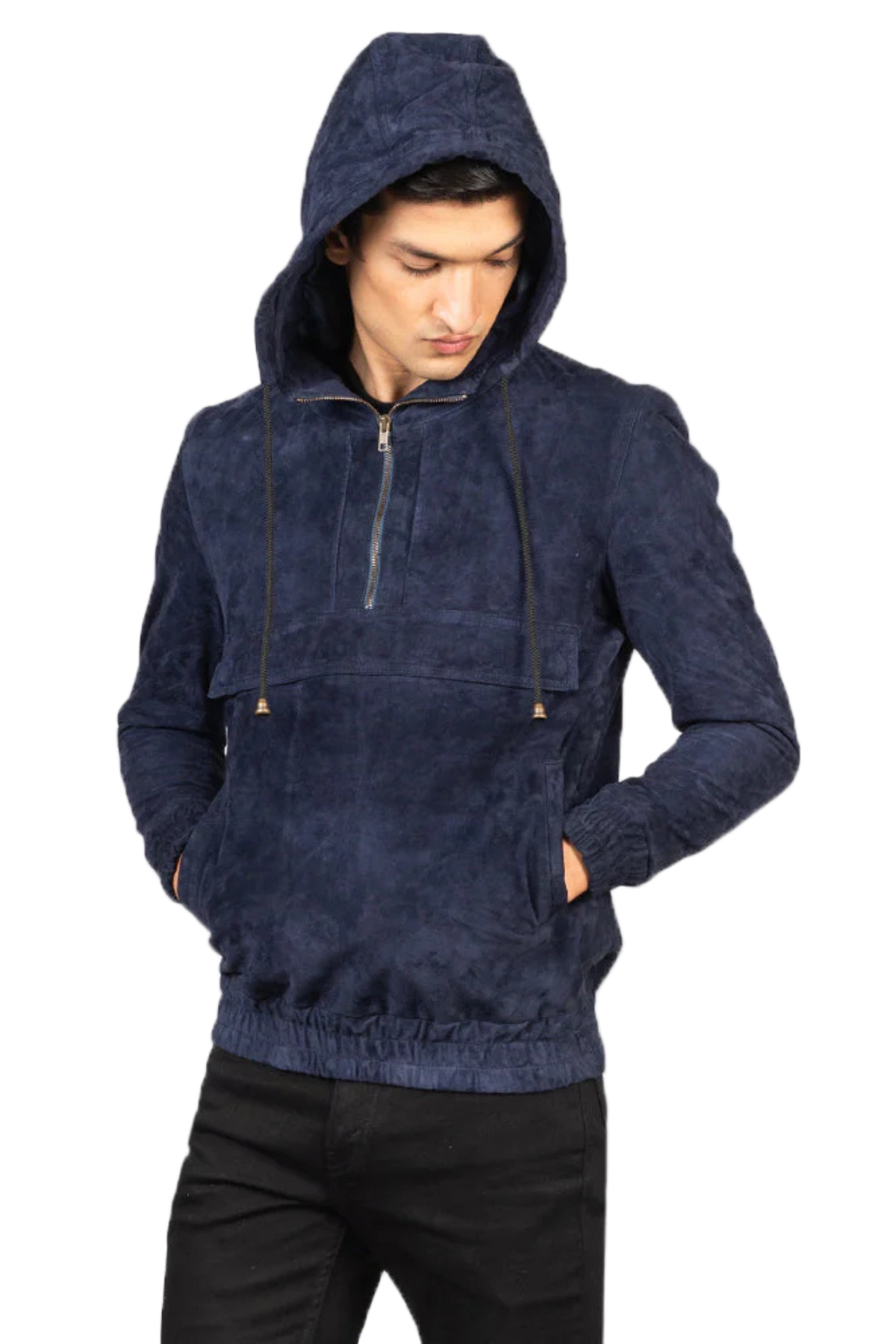  blue hooded jacke