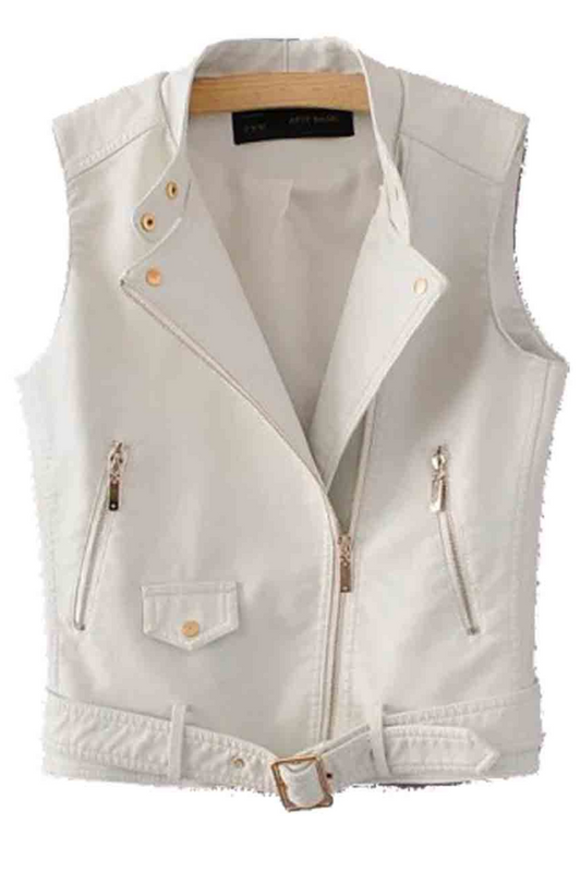 White vest with leather accents 