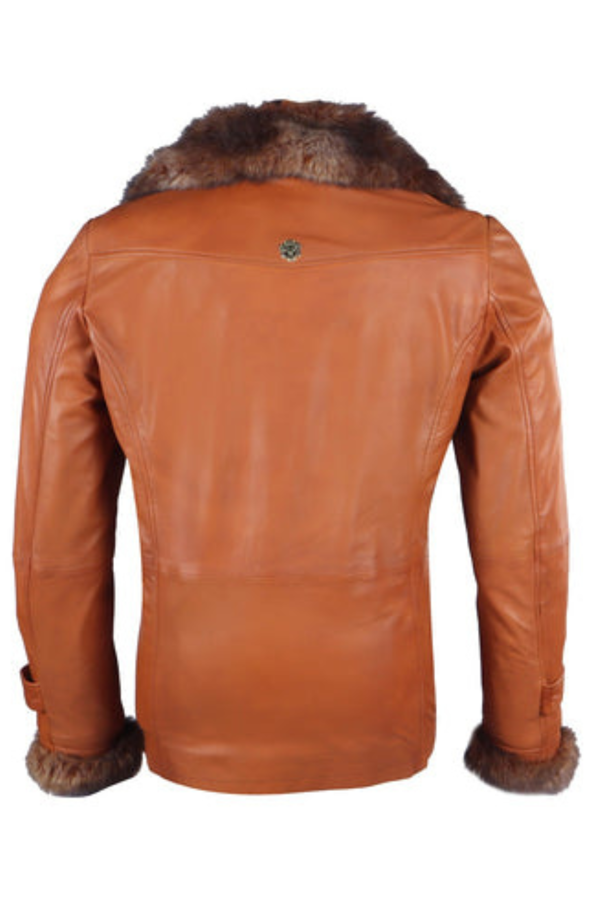 Brown leather jacket with fur trim 