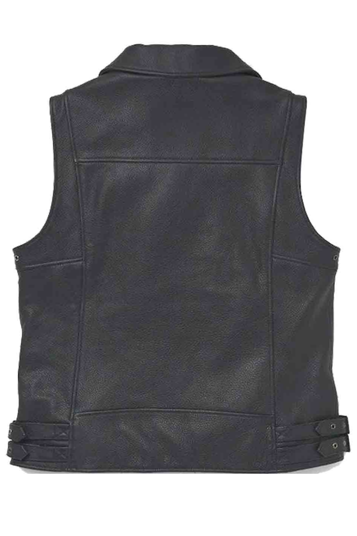 Women's Asymmetrical Zip Black Leather Biker Vest with Collar