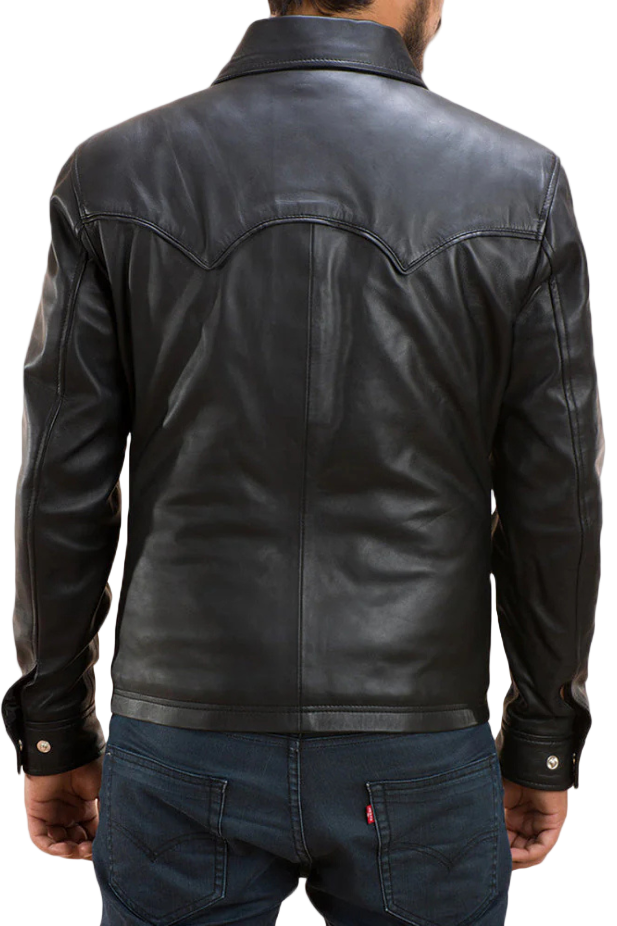 Black leather jacket .