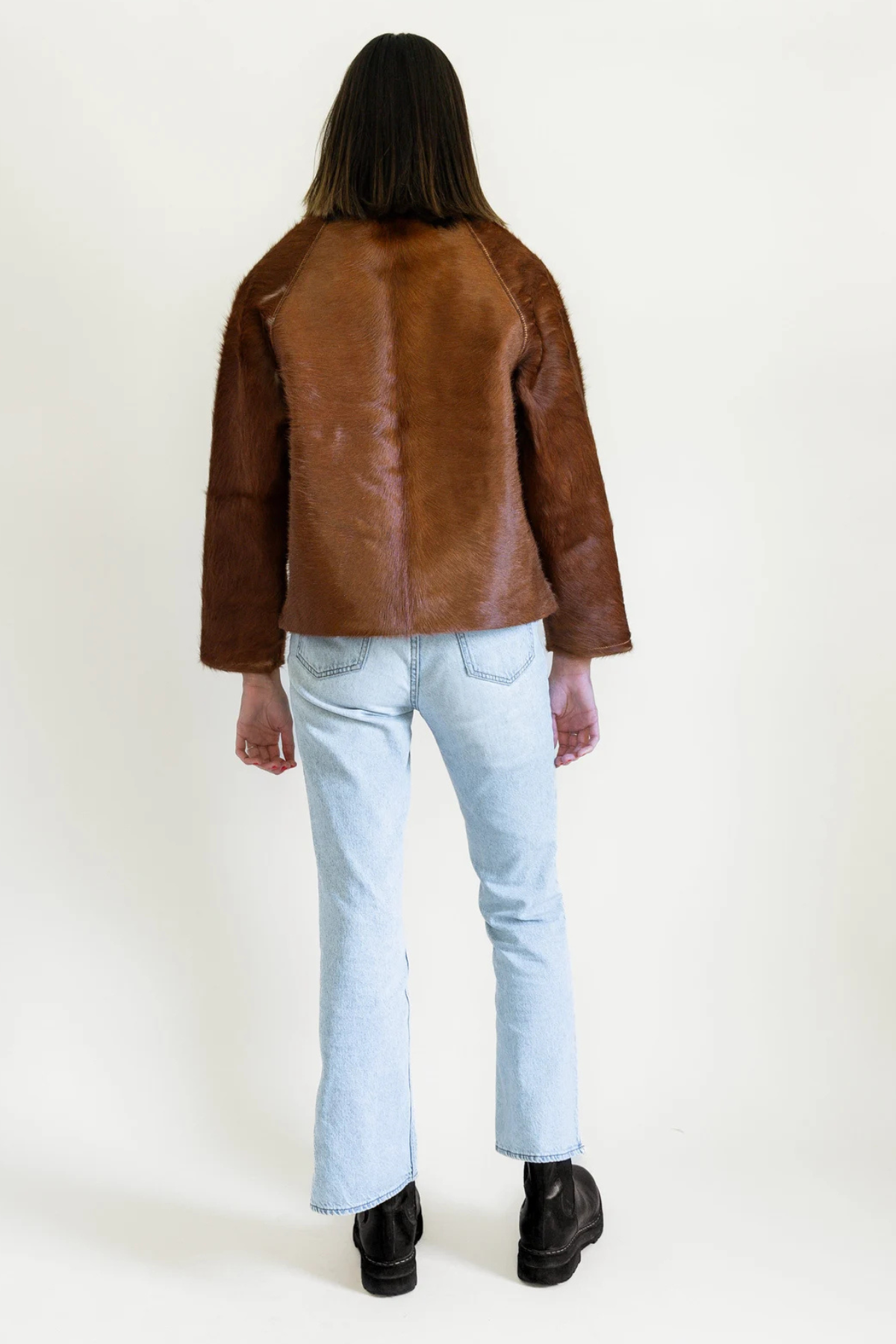 Brown Pony Hair Jacket with Button Front - Women's Statement Outerwear