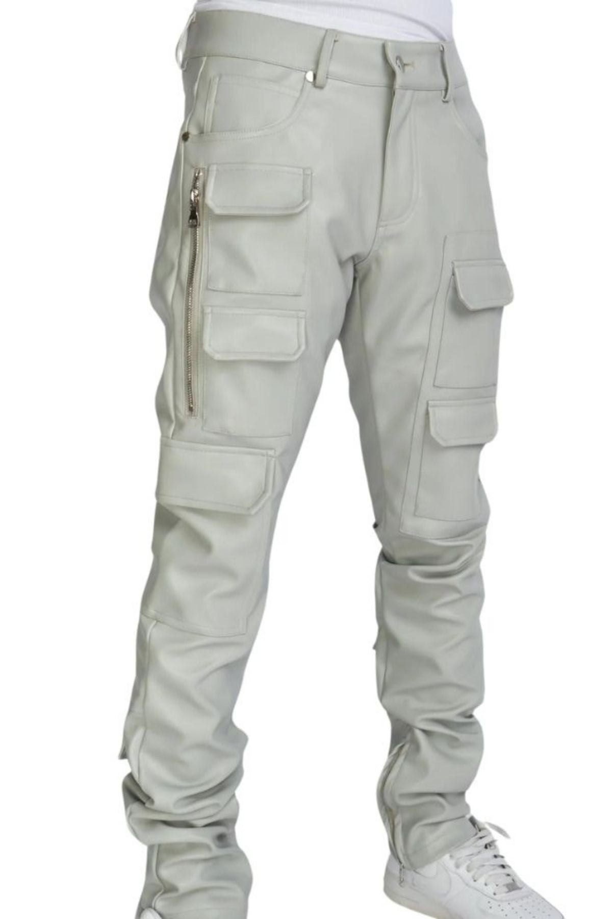 Light gray cargo pants on a white background