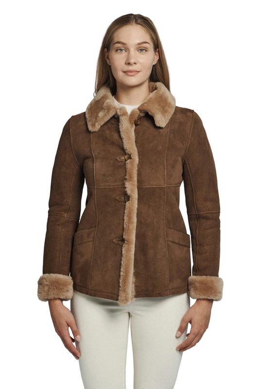  brown suede jacket with fur trim 