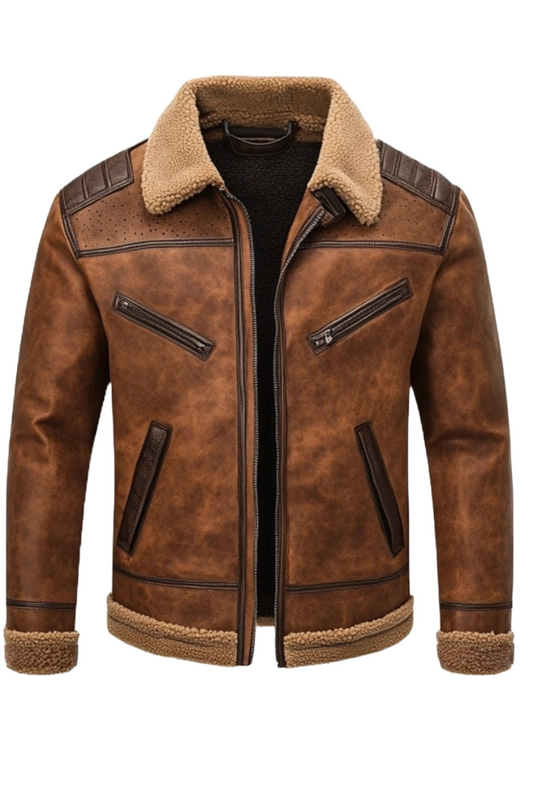 Brown leather jacket with fur lining 