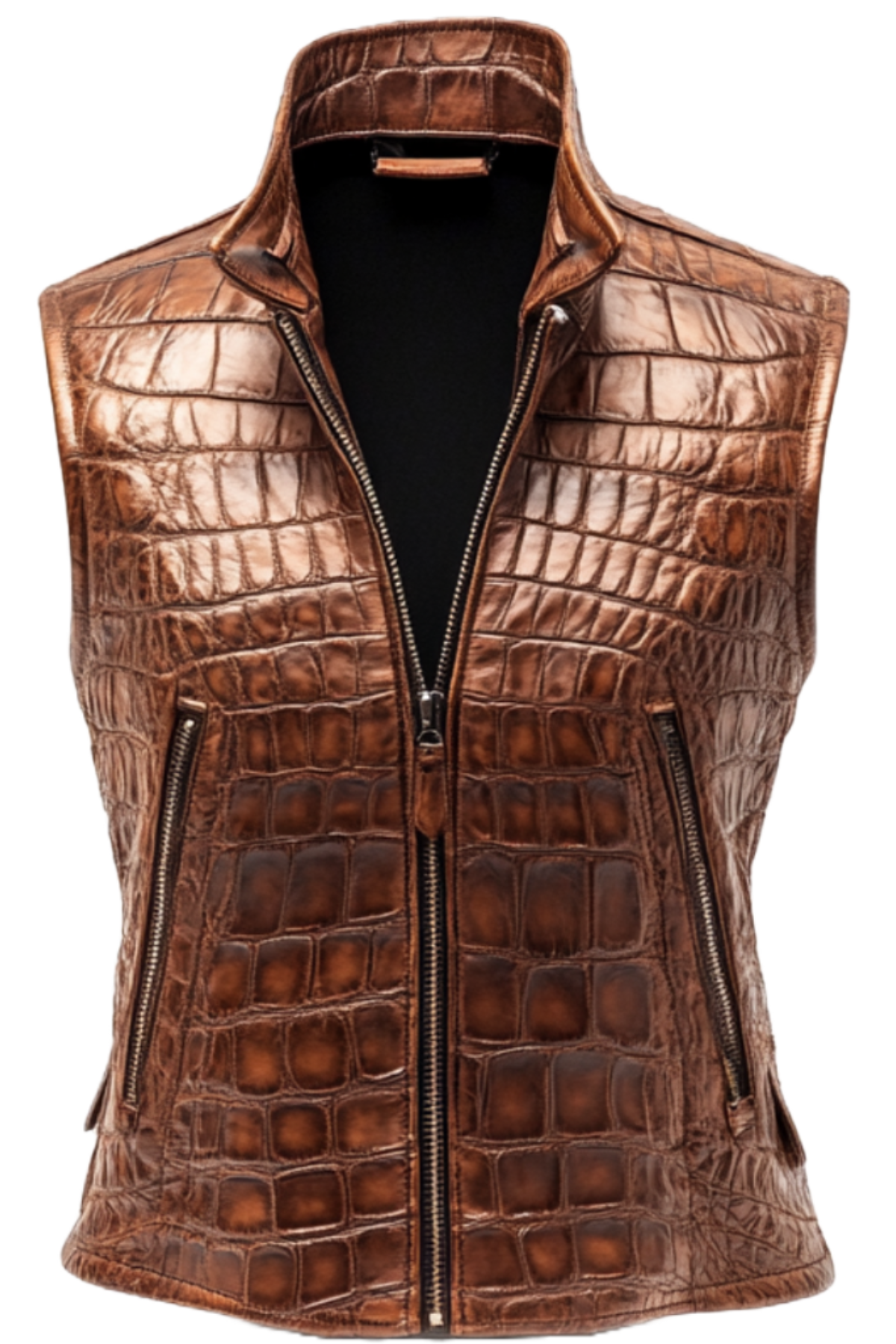 Brown leather vest with crocodile pattern 