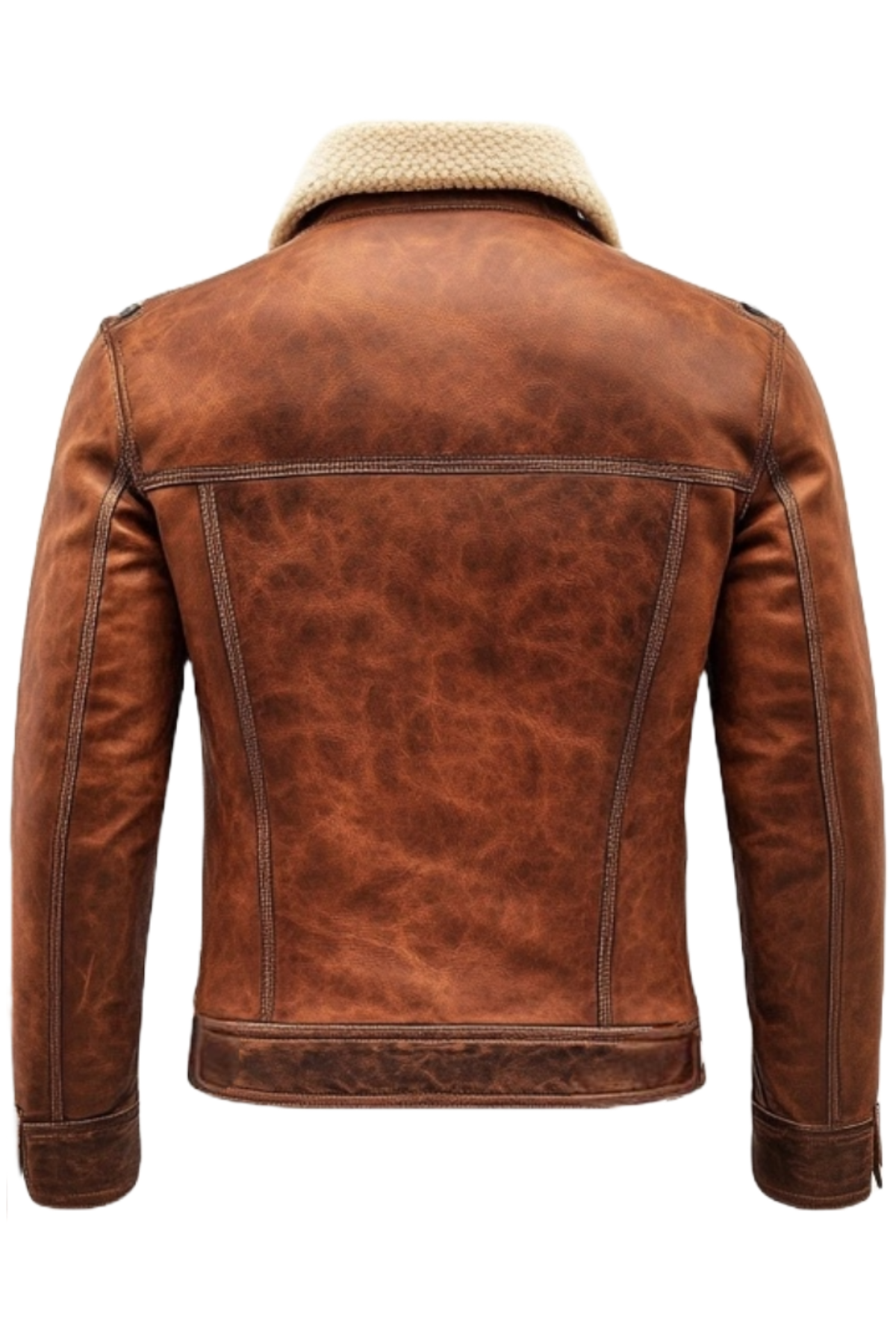 Brown leather jacket with shearling collar