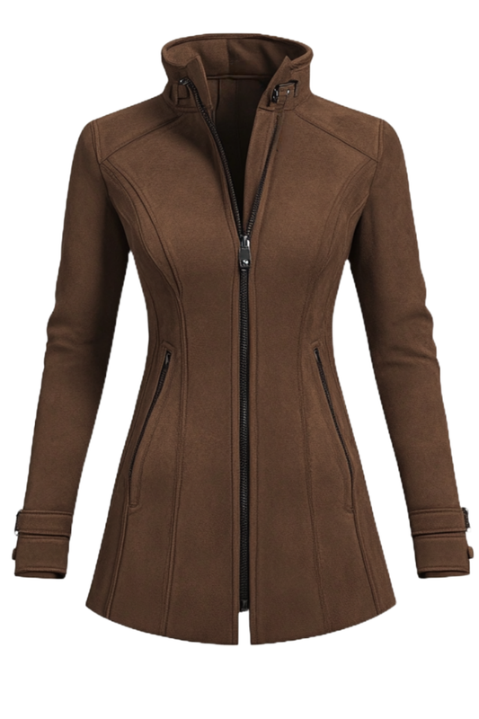 Women's Brown Wool Blend Winter Coat - Stylish & Warm