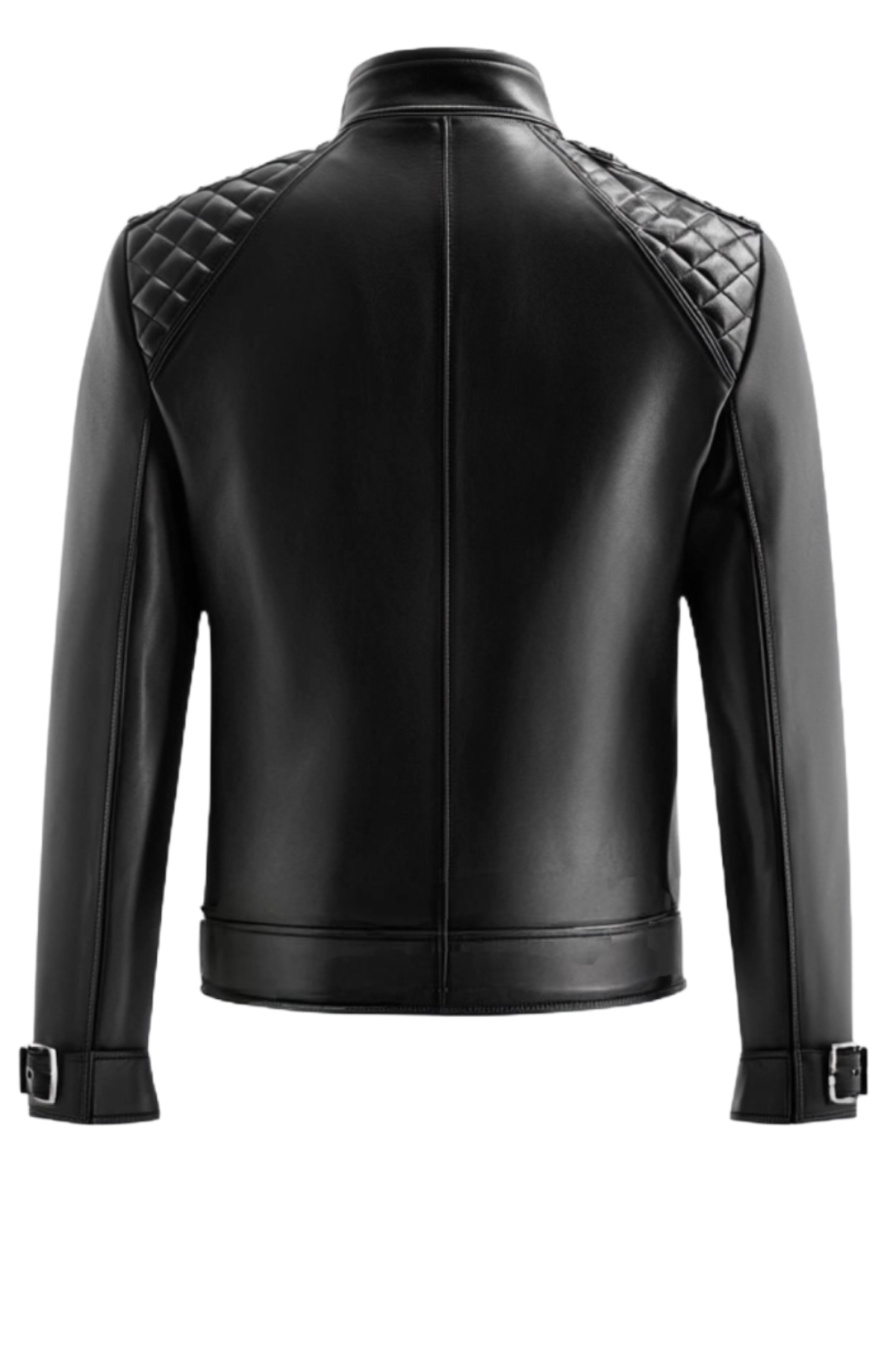 Black leather jacket with quilted shoulder panels 