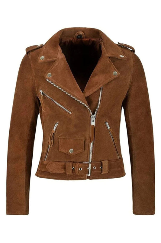 Brown suede jacket with zipper