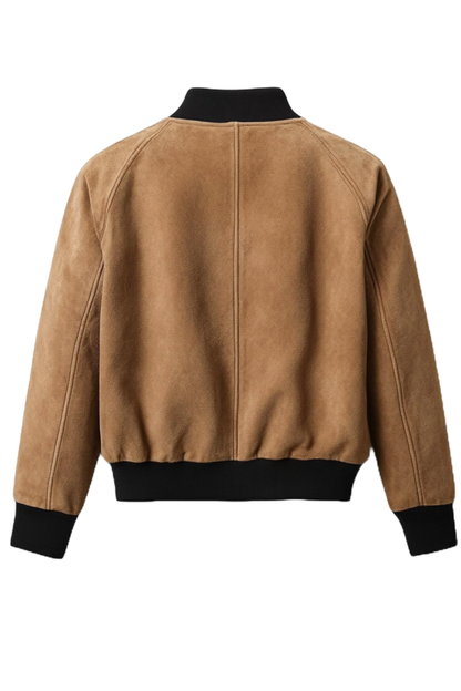 Brown leather jacket with black trim 