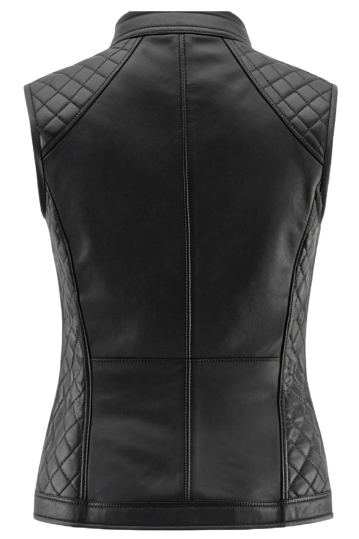 Black leather vest with quilted shoulder panels 