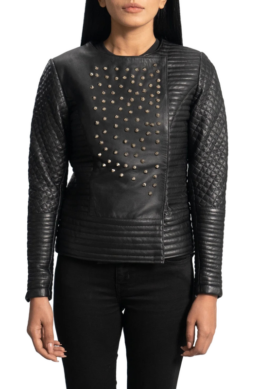 Black leather jacket with studs 