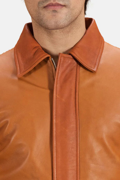 Men's Tan Brown Vintage Leather Biker Jacket