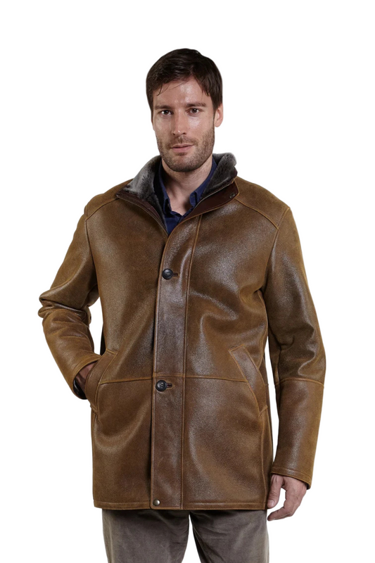 sheepskin oversize man brown jacket with fur