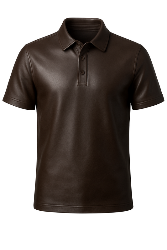 Brown leather polo shirt 