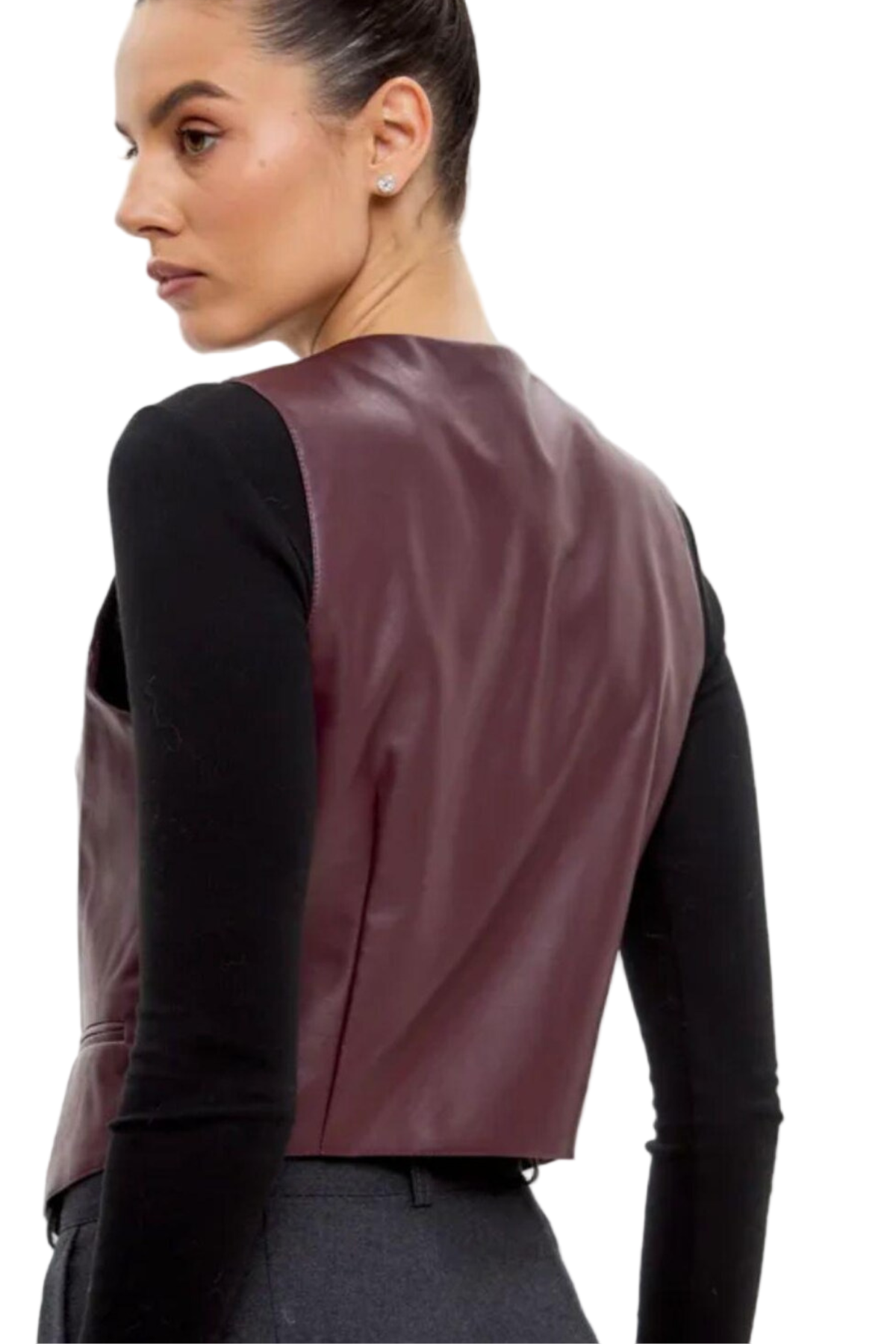 Chic Faux Leather Vest for Women - V-Neck Button-Up Style