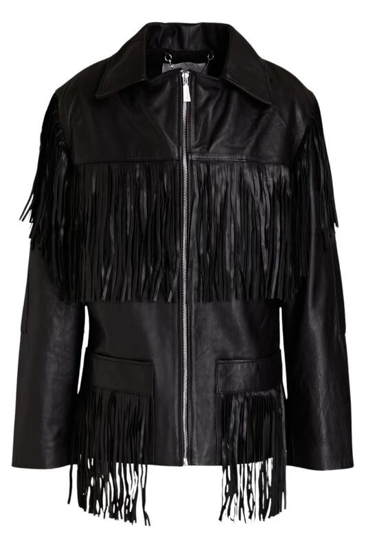 Black leather jacket with fringe 