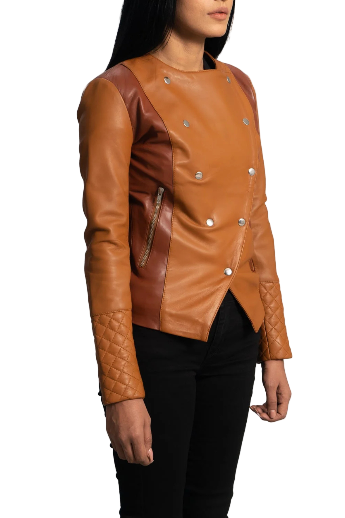 Brown leather jacket with silver buttons 