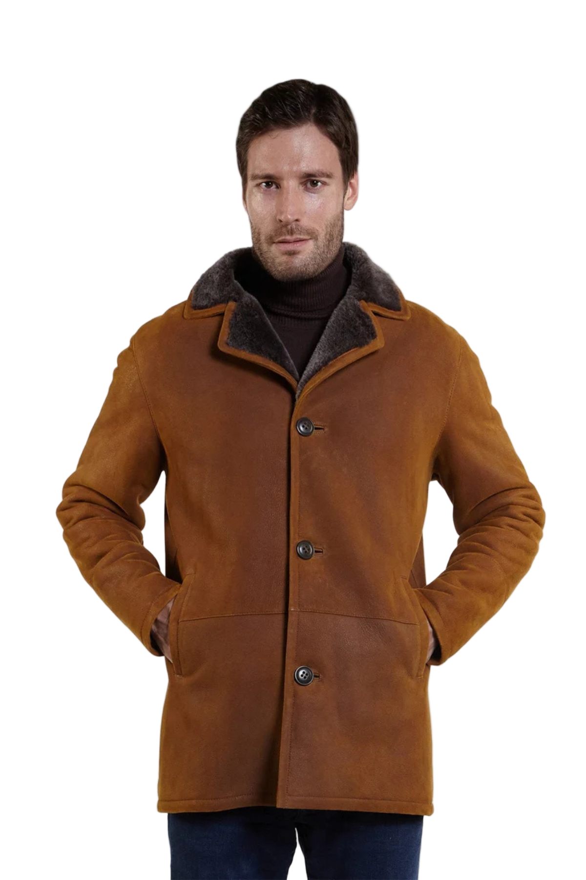 man brown suede jacket with fur