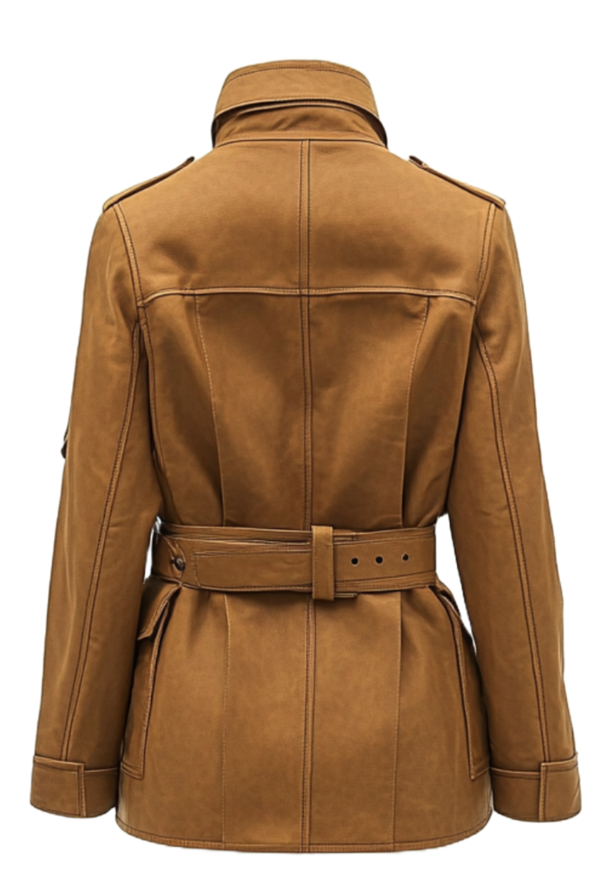 Brown leather jacket with a belt 