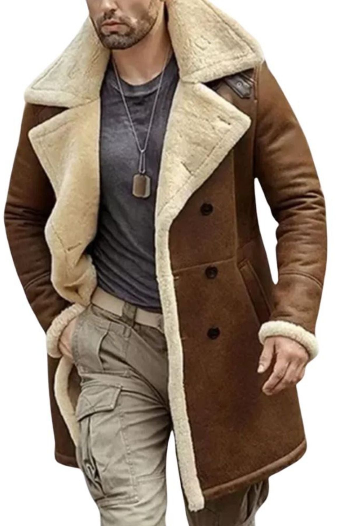 Brown shearling coat with beige lining 