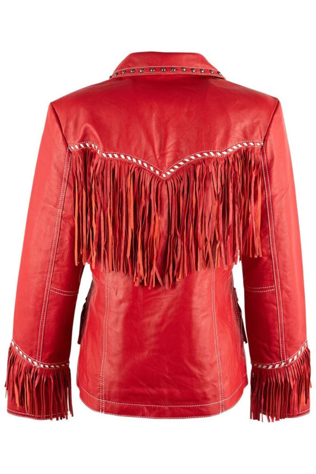 Women's Red Western Leather Jacket with Fringe