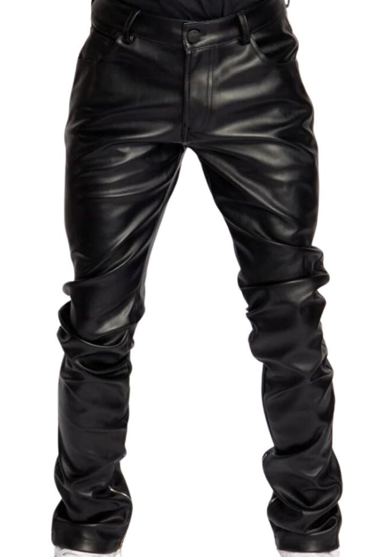 Black leather pants on a white background