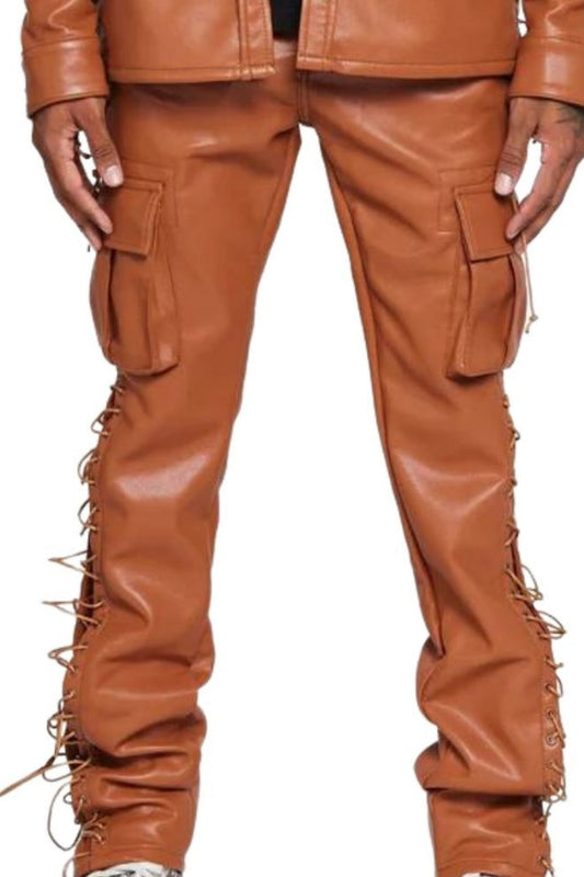 Brown leather pants with fringe.