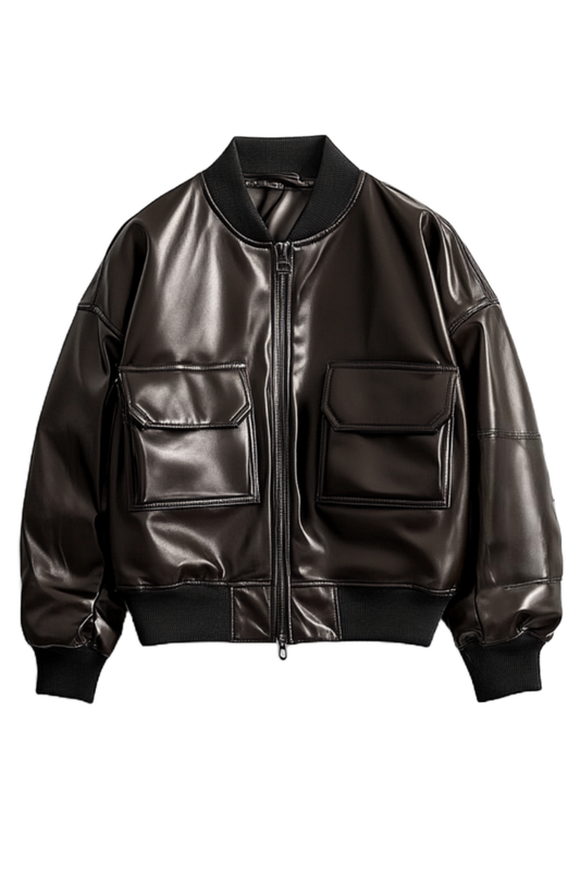 Black leather bomber jacket 