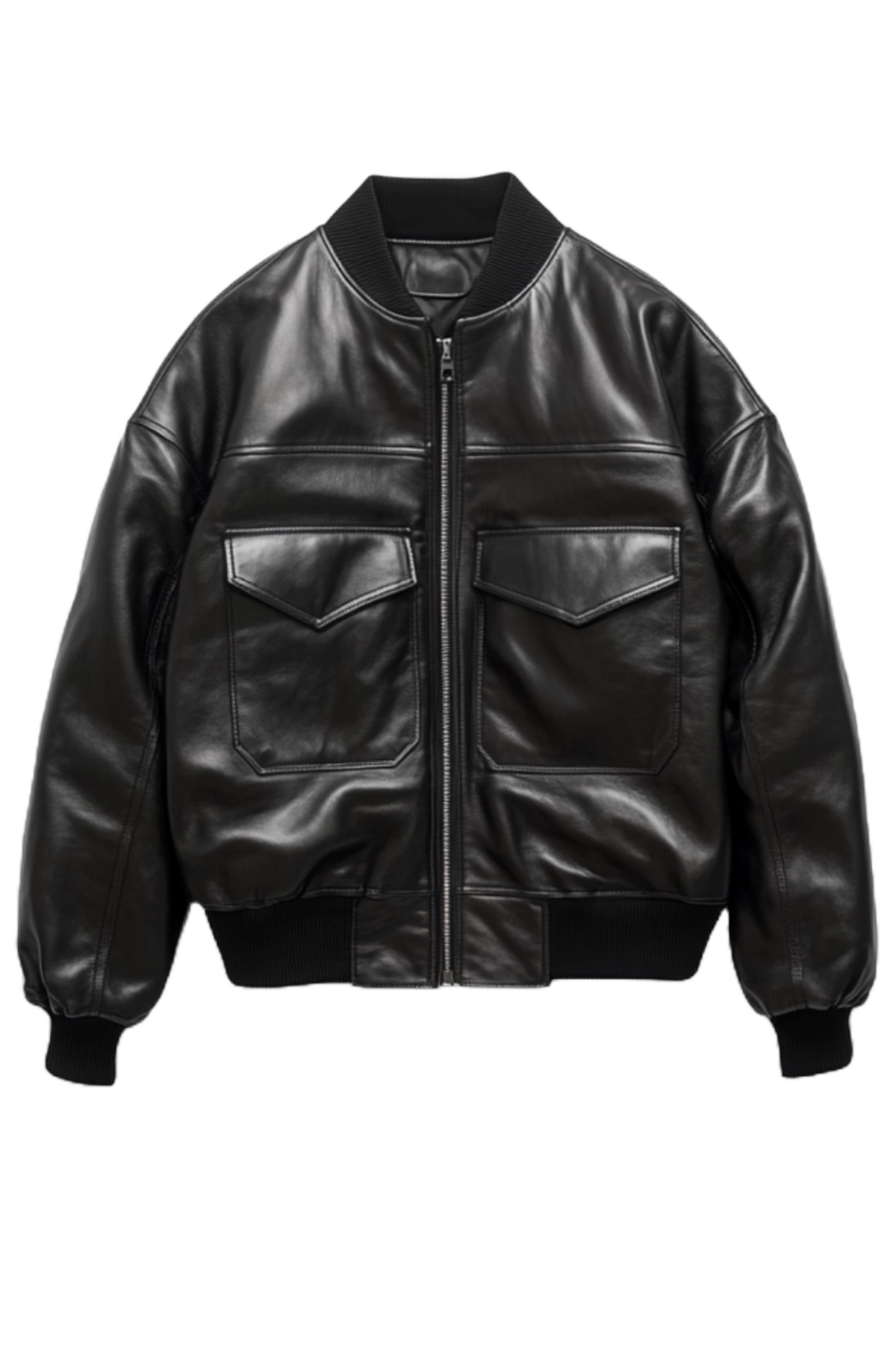 Black leather bomber jacket 