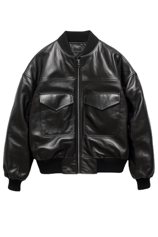 Black leather bomber jacket 